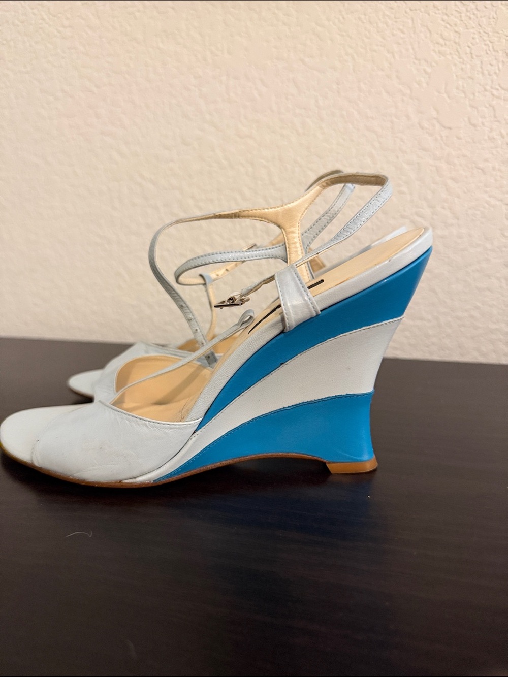 Hype White and Blue Strappy Wedge Sandals